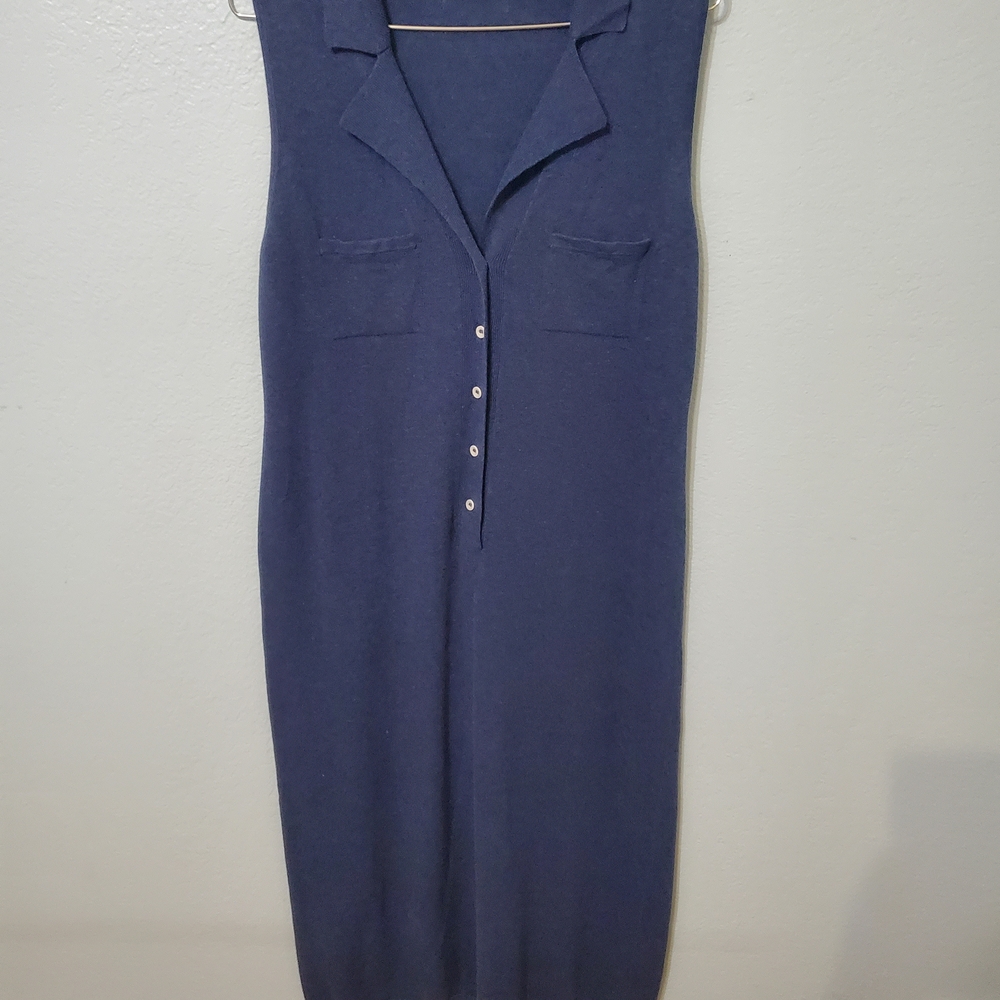 Sleeveless Blue Button-Down Light Wool Dress